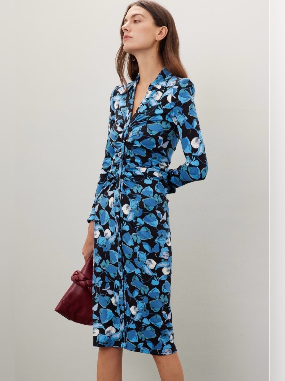 Diane Von Furstenberg~Sheska~Blue & White Floral Long Sleeve Dress~Size 4~$418~